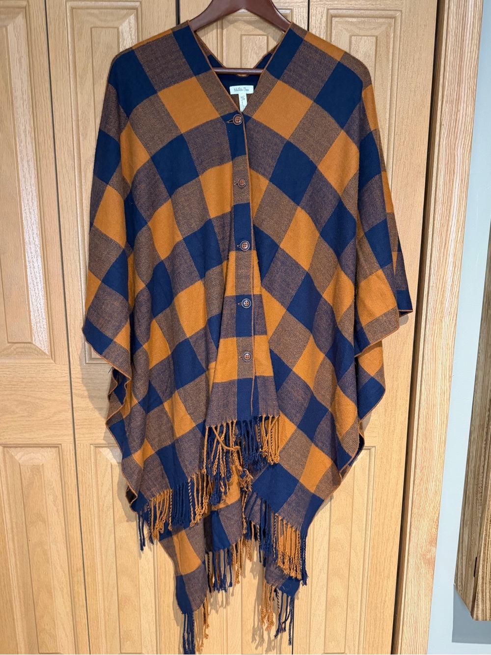 Matilda Jane Navy & Orange/Rust Plaid Button-Front Poncho